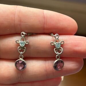 Elegant 925 Sterling Silver Purple and Blue Faceted Stone Dangle Earrings